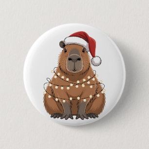 Chapa Redonda De 5 Cm Capybara Navidad Coincidencia Funny Santa