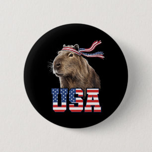 Chapa Redonda De 5 Cm Capybara Usa Bandera Patriótica Americana Hombres