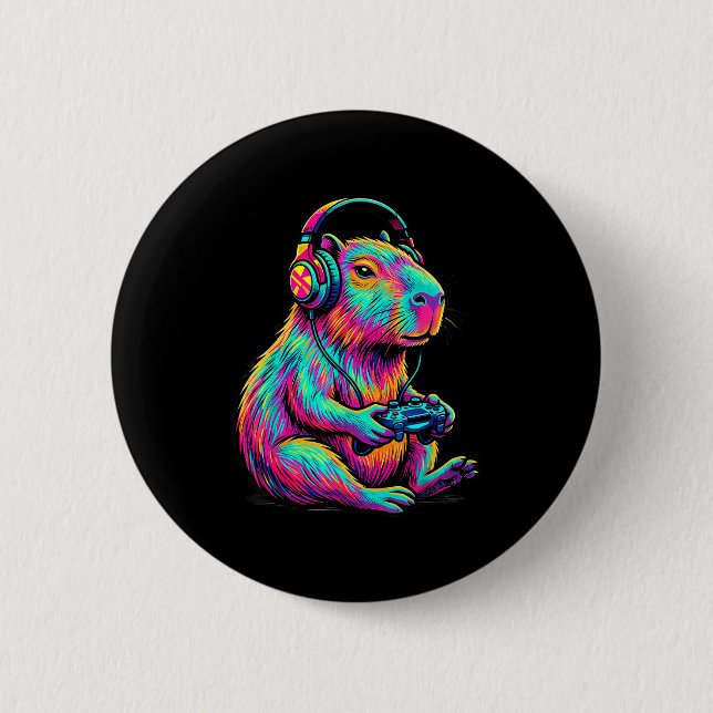 Chapa Redonda De 5 Cm Capybara Video Games Gamer Funny Gaming Graphic Ki (Anverso)