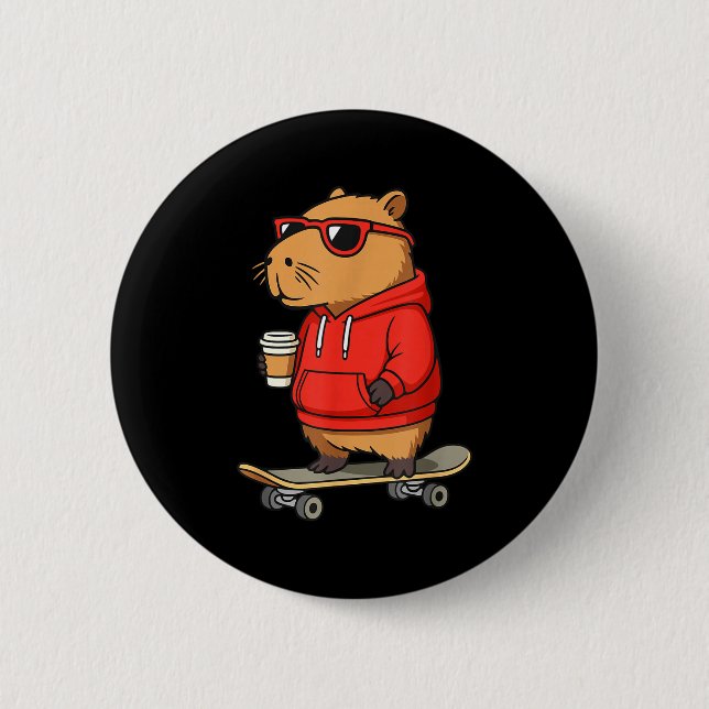 Chapa Redonda De 5 Cm Capybara With Sungles Skater Capy  (Anverso)