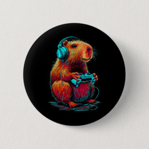 Chapa Redonda De 5 Cm Capyra de juegos retro divertido roedor animado ju