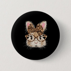 Chapa Redonda De 5 Cm Cara de conejo divertida Gles bandana leopardo con