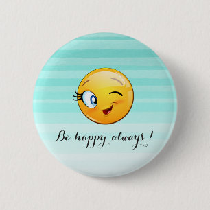Chapa Redonda De 5 Cm Cara de Emoji guiñando adorable - Sé feliz siempre