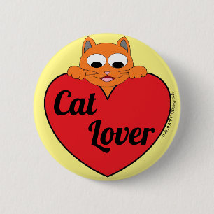 Chapa Redonda De 5 Cm Cara de gato ginger amante de gatos con corazón ro