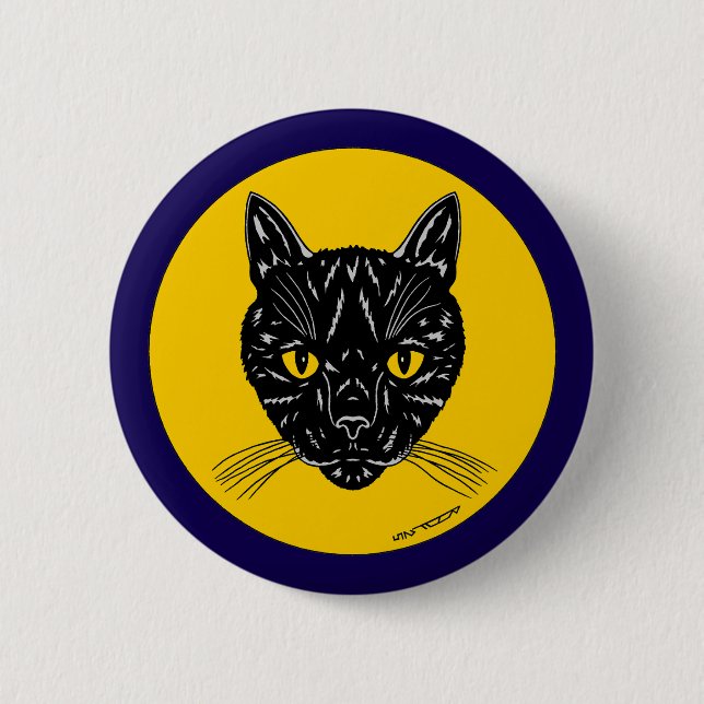 Chapa Redonda De 5 Cm Cara de gato negro (Anverso)