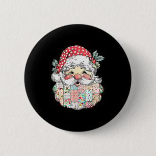 Chapa Redonda De 5 Cm Cara de Papá Noel de Patchwork Navidad Vintage Hom