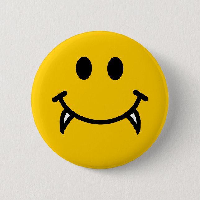 Chapa Redonda De 5 Cm Cara de vampiro con colmillos (Anverso)