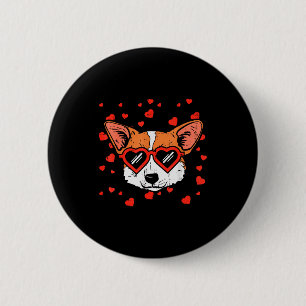Chapa Redonda De 5 Cm Cara de Welsh Corgi Corazón Gafas Día de San Valen
