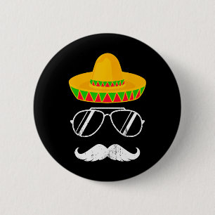 Chapa Redonda De 5 Cm Cara divertida de bigote de Sombrero mexicano para
