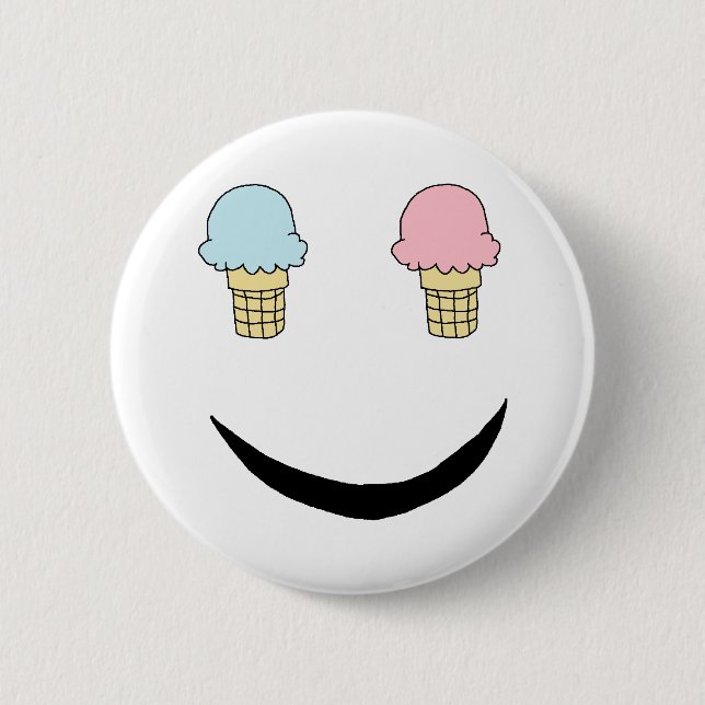 Chapa Redonda De 5 Cm Cara feliz del helado (Anverso)