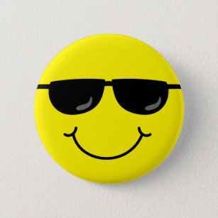 Chapa Redonda De 5 Cm Cara fresca de la emoji con las gafas de sol