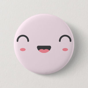 Chapa Redonda De 5 Cm Cara sonriente de Kawaii con ojos cerrados redondo