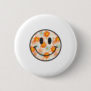 Chapa Redonda De 5 Cm Cara sonriente de margarita retro feliz estética p