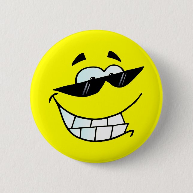 Chapa Redonda De 5 Cm Cara sonriente en gafas solares (Anverso)