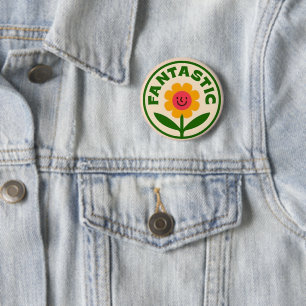 Chapa Redonda De 5 Cm Cara Sonriente Flor Retro Fantástica Positividad