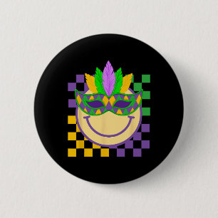 Chapa Redonda De 5 Cm Cara sonriente groovy de Mardi Gras con máscara de