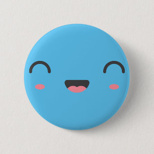Chapa Redonda De 5 Cm Cara sonriente kawaii con ojos cerrados redondos, 