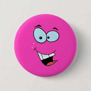 Chapa Redonda De 5 Cm Cara Sonriente Rosa Brillante