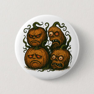 Chapa Redonda De 5 Cm Caras de calabaza conmocionada - Halloween espeluz