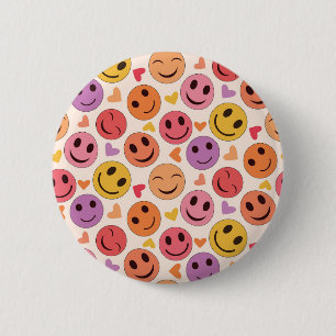 Chapa Redonda De 5 Cm Caras felices sonrientes coloridas con corazones  