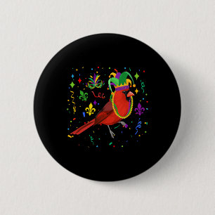 Chapa Redonda De 5 Cm Cardenal Bird Usando Mardi Gras Bebidas Jester Gor