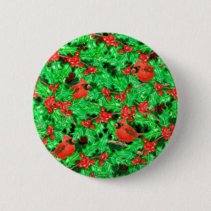 Chapa Redonda De 5 Cm Cardenales y berry holly