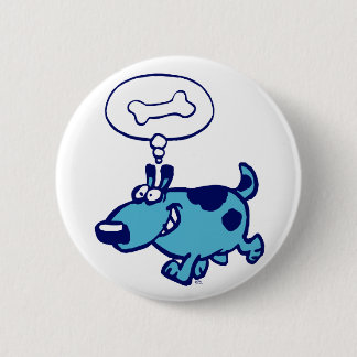 Chapa Redonda De 5 Cm Caricatura azul Perro pensando en la insignia del