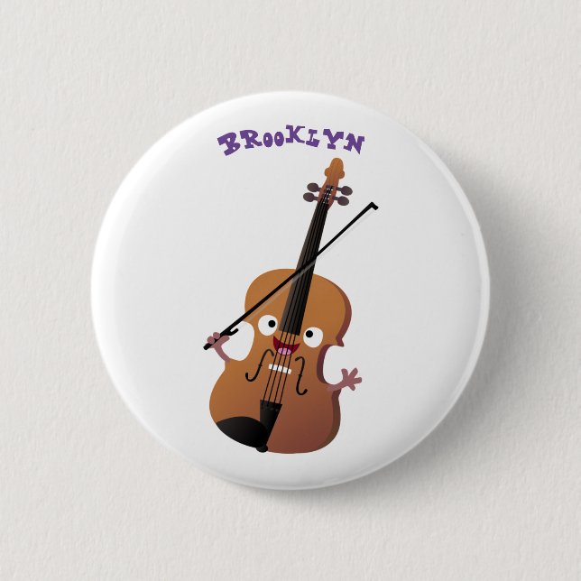 Chapa Redonda De 5 Cm Caricatura musical divertida en violín (Anverso)