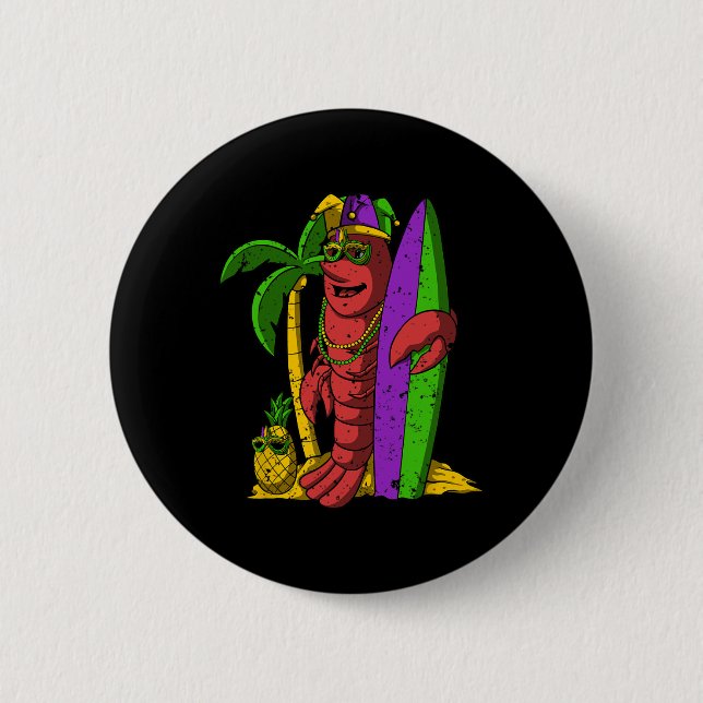 Chapa Redonda De 5 Cm Carnaval de surf Jester Crawfish Mardi Gras (Anverso)