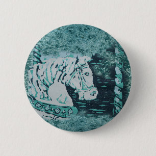 Chapa Redonda De 5 Cm Carousel Horse Aquamarine