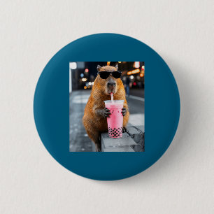 Chapa Redonda De 5 Cm Carpincho bebiendo té helado de burbujas meme dive