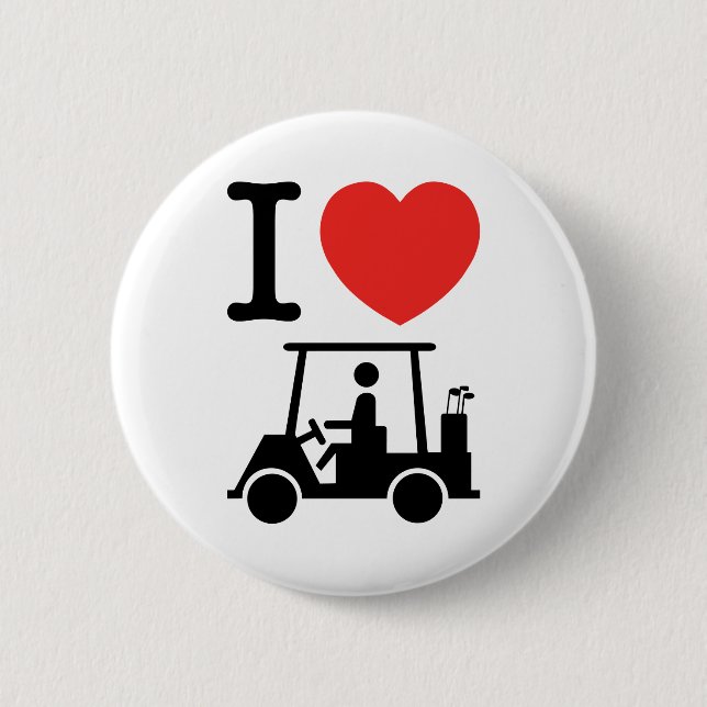 Chapa Redonda De 5 Cm Carro de golf I Heart (Love) (Anverso)