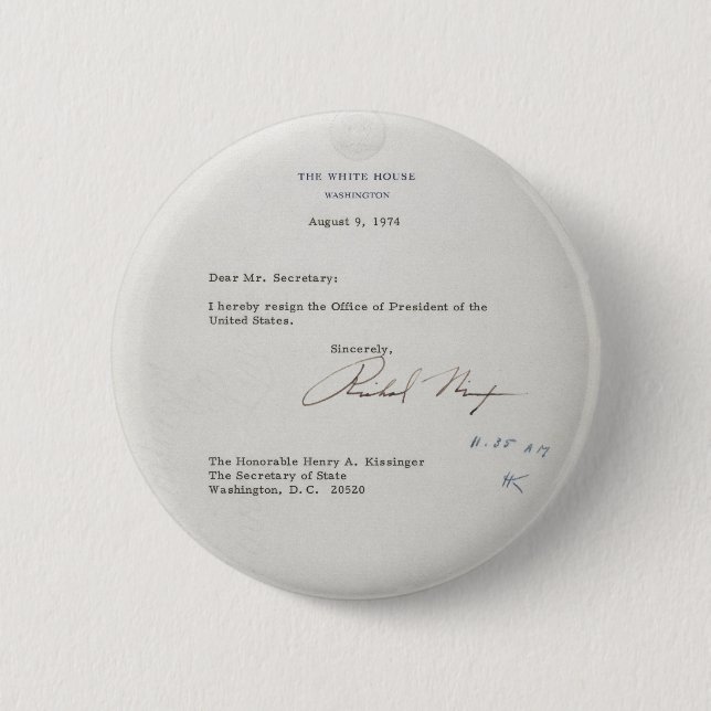 Chapa Redonda De 5 Cm Carta de dimisión de presidente Richard M. Nixon (Anverso)