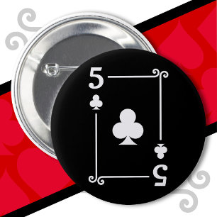 Chapa Redonda De 5 Cm Cartas de juego Ropa 5 Clubs Tarjeta 5 Tarjeta