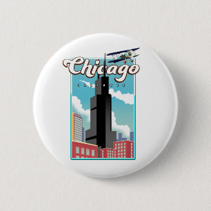 Chapa Redonda De 5 Cm Cartel de viaje de Chicago Illinois EE. UU.