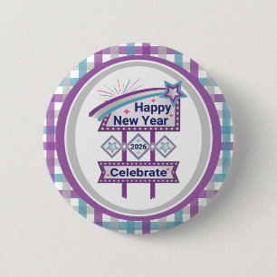 Chapa Redonda De 5 Cm Cartel Retro de Feliz Año Nuevo – Celebra Marquee