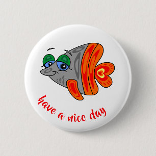 Chapa Redonda De 5 Cm cartoon pescas anaranjado friendly grey