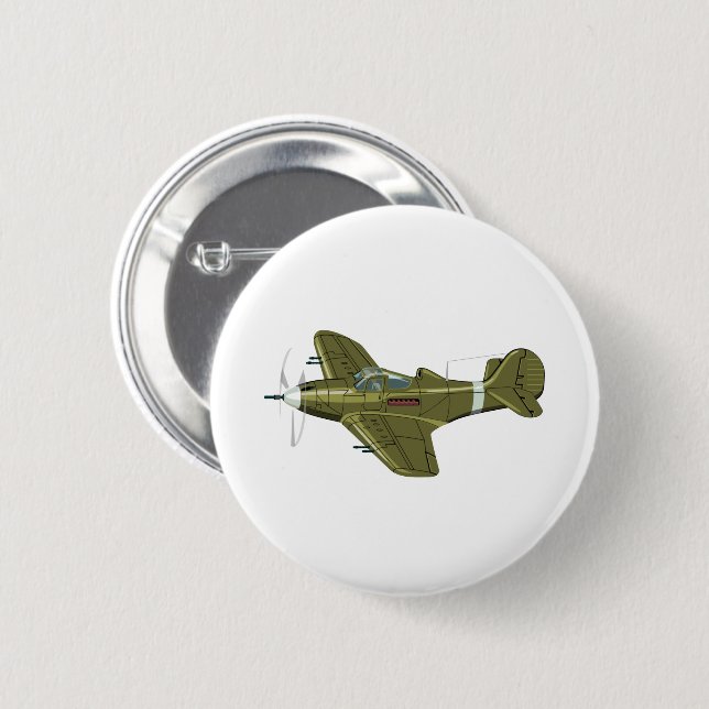 Chapa Redonda De 5 Cm Cartoon retro fighter plane (Anverso y reverso)