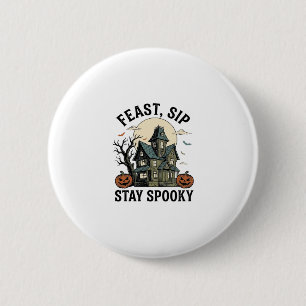 Chapa Redonda De 5 Cm Casa Embrujada Halloween Grabado Antiguo Diseño Es