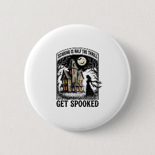 Chapa Redonda De 5 Cm Casa Embrujada Halloween Grabado Antiguo Terror S