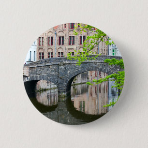 Chapa Redonda De 5 Cm Casas antiguas de Brujas, Bélgica