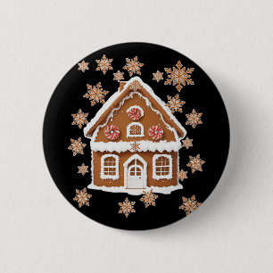 Chapa Redonda De 5 Cm Casas De Pan De Jengibre Y Copos De Nieve Dulce Na