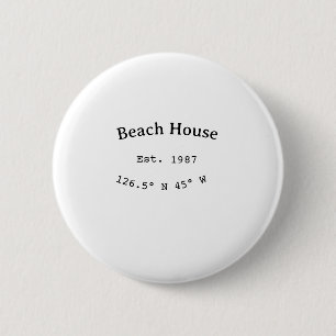 Chapa Redonda De 5 Cm Casas de playa. Fecha año personalizado coordenada