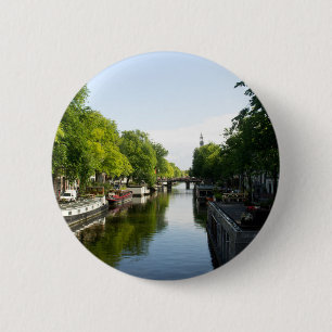 Chapa Redonda De 5 Cm Casas flotantes en el canal Prinsengracht Amsterda