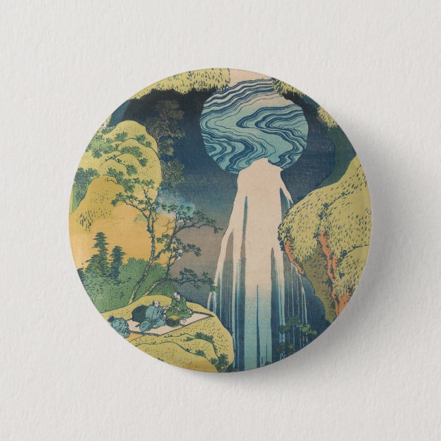 Chapa Redonda De 5 Cm Cascada Amida Hokusai Japón Cascada  (Anverso)