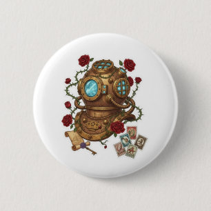 Chapa Redonda De 5 Cm Casco de buzo de aguas profundas Steampunk Ilustra