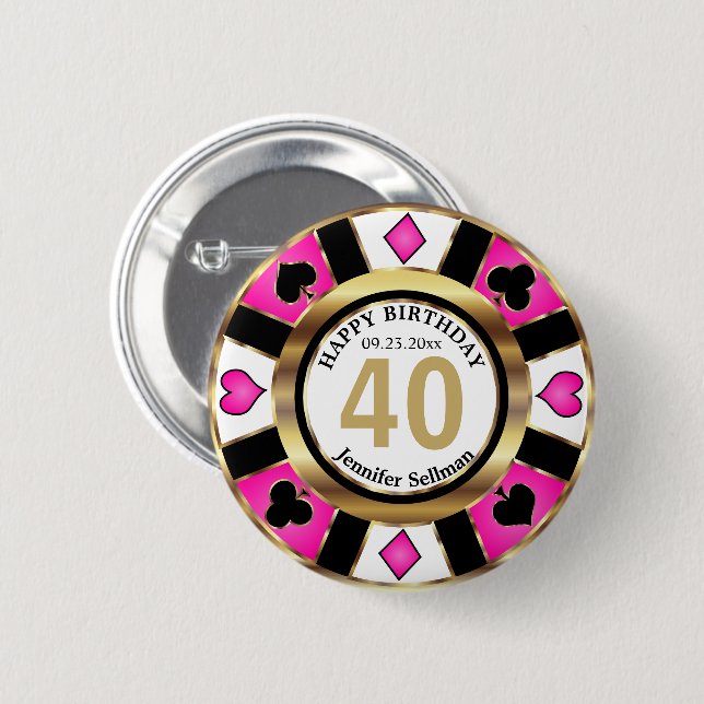 Chapa Redonda De 5 Cm Casino 000th Birthday Party - Pink