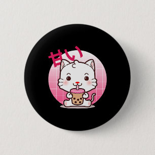 Chapa Redonda De 5 Cm Cat Boba Tea Bubble Tea Anime Kawaii Neko Gift Gir