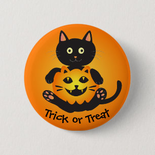 Chapa Redonda De 5 Cm Cat Holding Jack-o'-Lantern