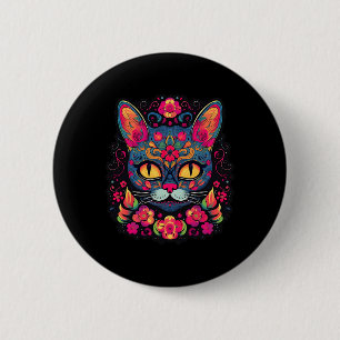 Chapa Redonda De 5 Cm Cat Kitty Kitten Paws Sugar Skull Calavera Hallowe